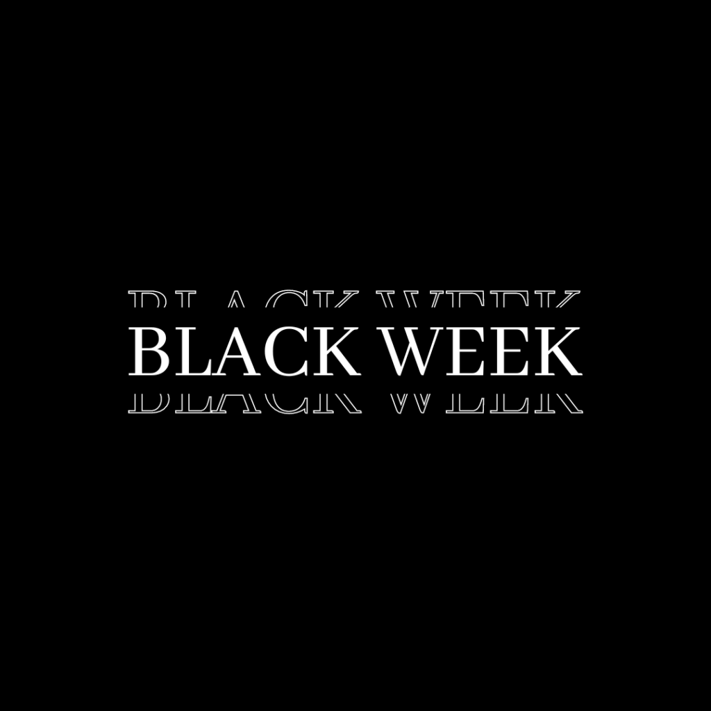 Text Black Week på svart bakgrund